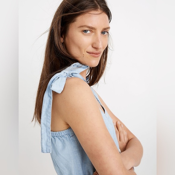 Madewell Denim Tie-Strap Button-Front Sundress in Morley Wash EUC Size -… - Picture 3 of 9